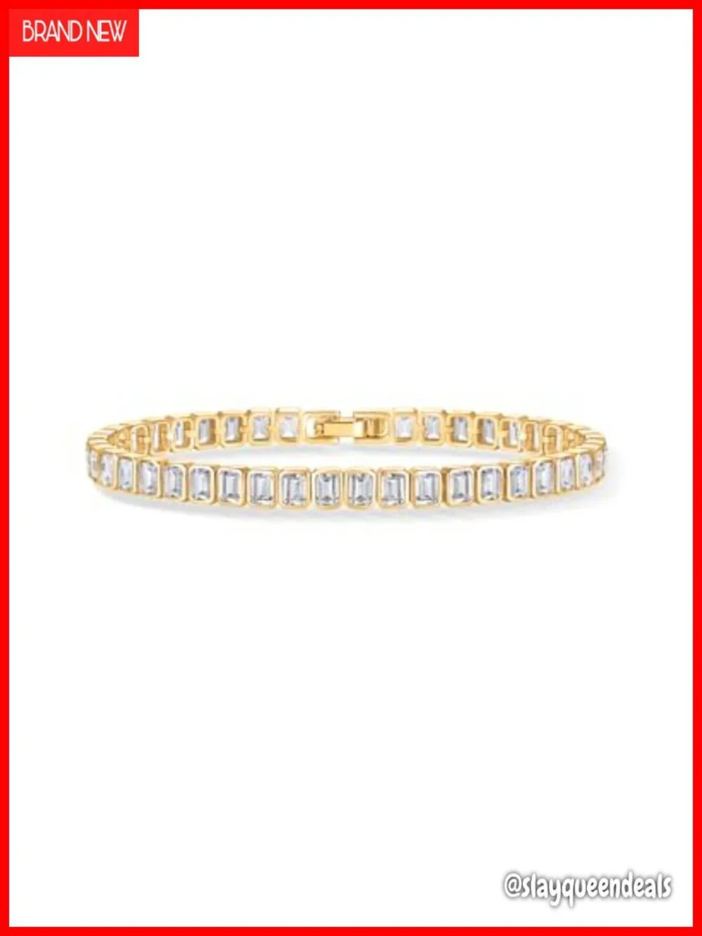 Bezel Set Cubic Zirconia Tennis Bracelet 14K Gold Plated Fold Over Clasp